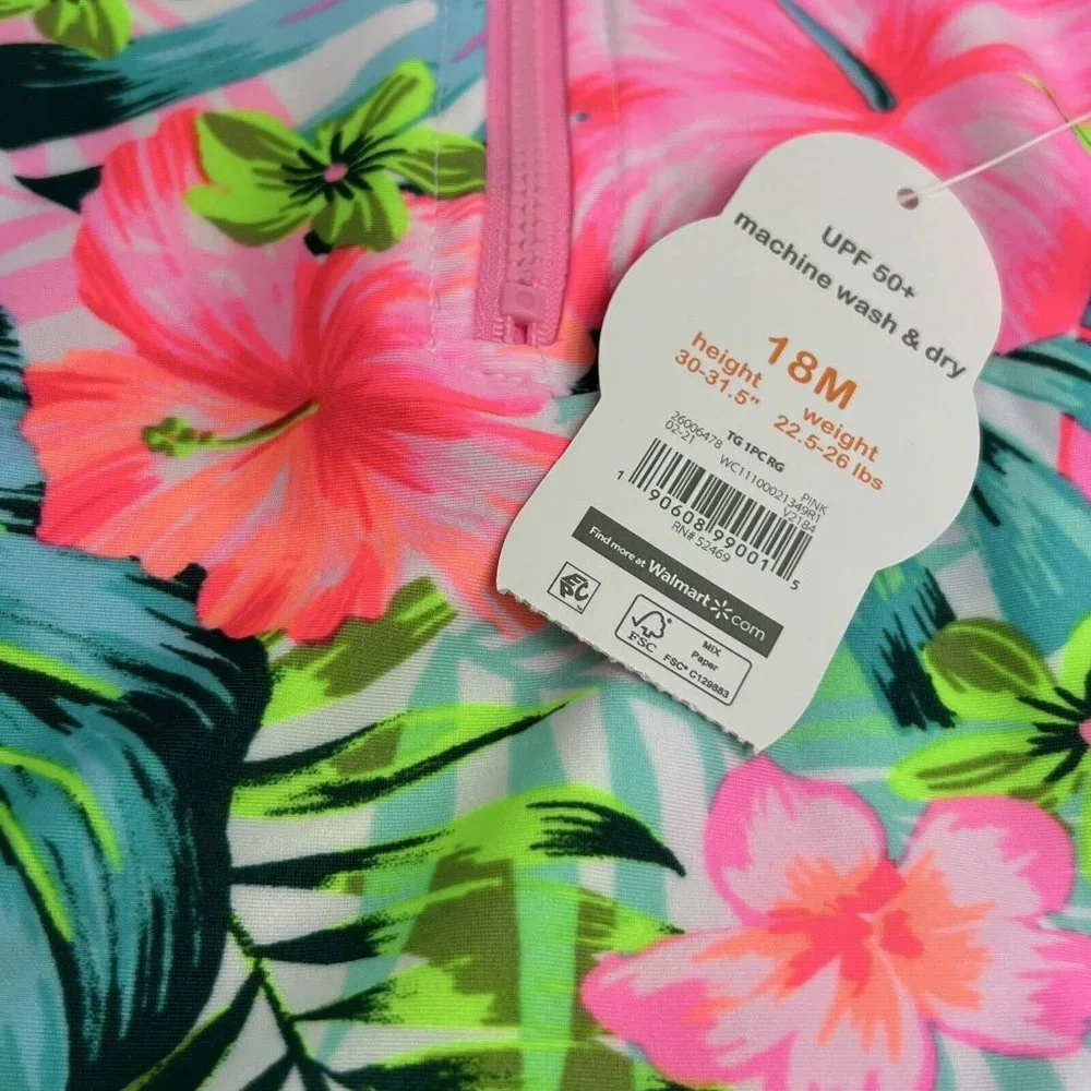Wonder Nation Swimsuit Toddler Sz 18M Tropical Hawaiian Floral UPF 50 Rash Guard - Picture 6 of 12
